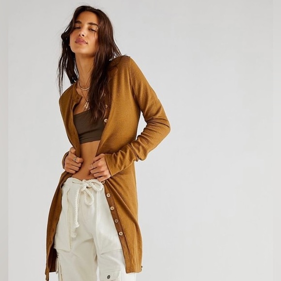 Free People Gia Cardigan OR Dress ✨ Warm Tobacco Size Small | brown tan mocha - Picture 1 of 13